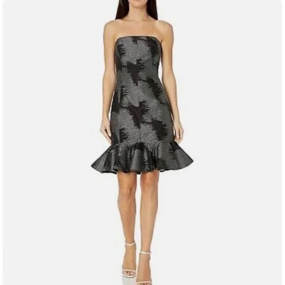 Halston Strapless Metallic Jacquard Dress